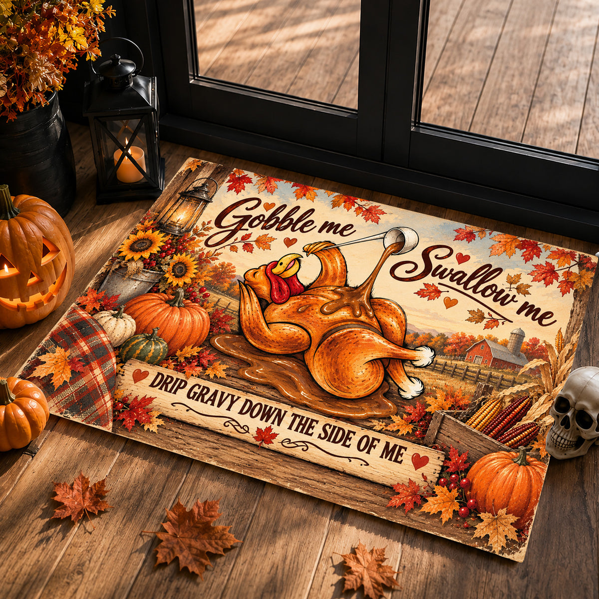 Funny Thanksgiving Turkey Doormat, Gobble Me, Swallow Me Housewarming Thankful Doormat Decor Fall Season Gift For Turkey Lover
