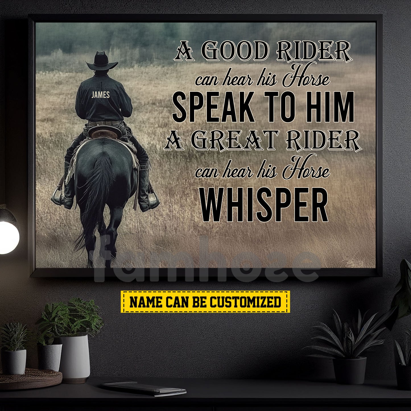 Personalized Cowboy Riding Horse Canvas Painting, A Great Rider Can Hear His Horse Whisper Wall Art Decor, Poster Gift For Cowboy Lovers
