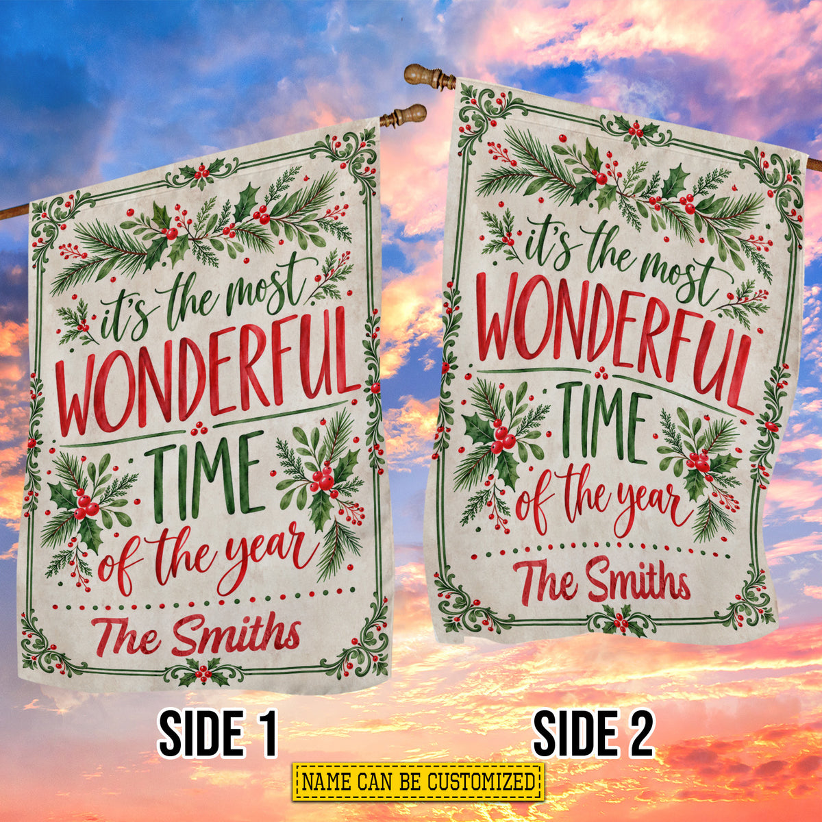 Personalized Christmas Family Garden & House Flag, It’s The Most Wonderful Time Of The Year Yard Flag, Xmas Gift