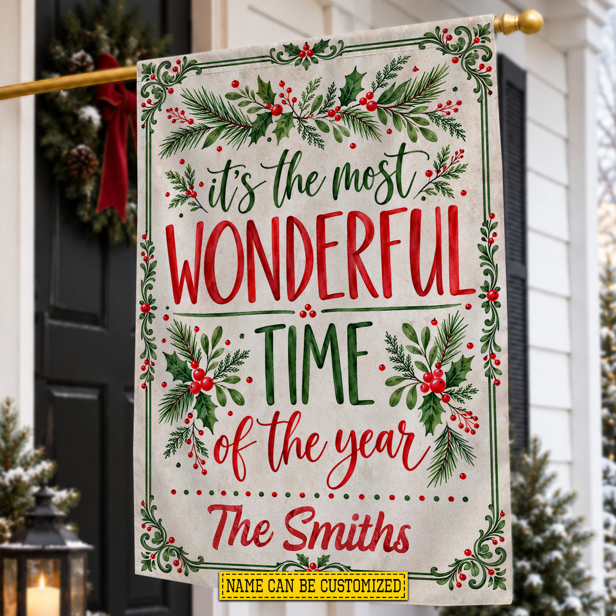 Personalized Christmas Family Garden & House Flag, It’s The Most Wonderful Time Of The Year Yard Flag, Xmas Gift