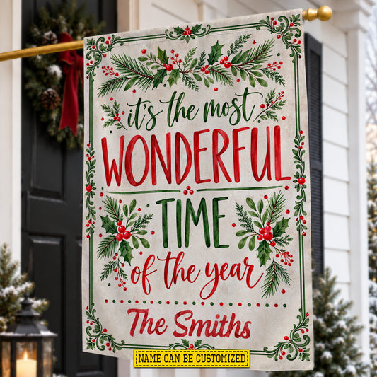 Personalized Christmas Family Garden & House Flag, It’s The Most Wonderful Time Of The Year Yard Flag, Xmas Gift