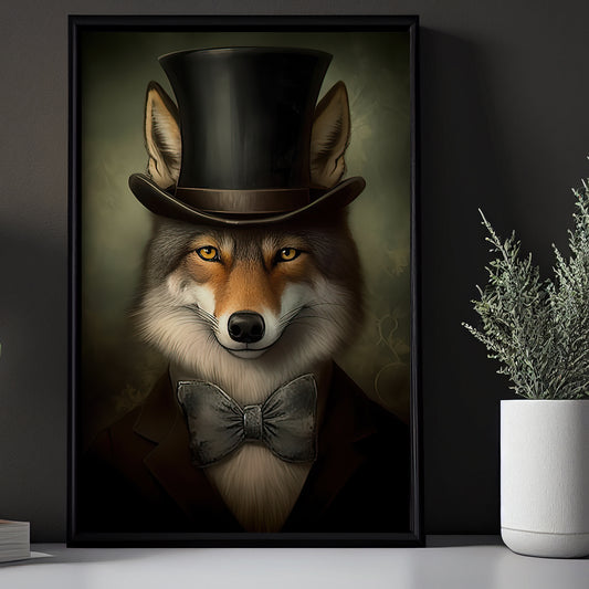 Victorian Wolf In Suit Portrait, Gothic Canvas Painting, Victorian Animal Wall Art Decor - Vintage Poster Gift For Wolf Lovers
