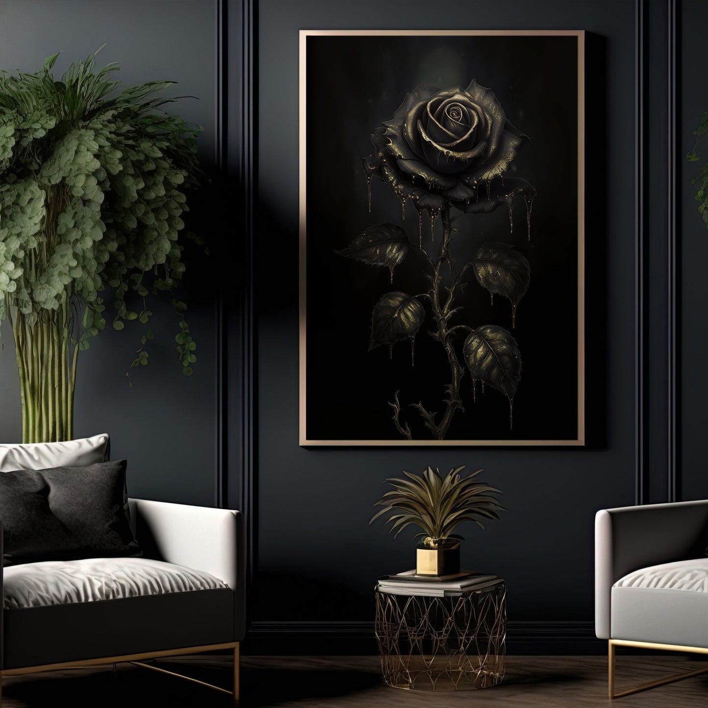 Undead Black Rose Flower, Dark Academia Canvas Painting, Wall Art Decor - Modern Poster Gift