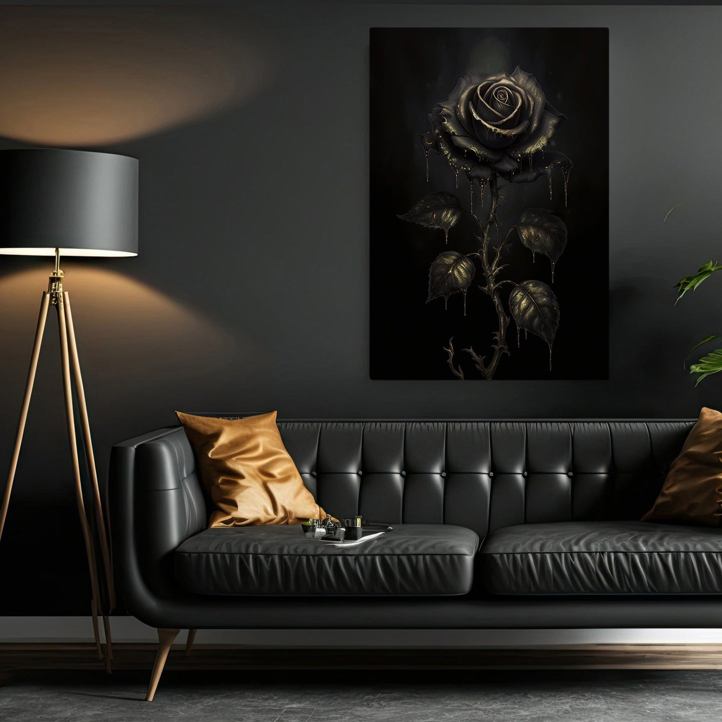 Undead Black Rose Flower, Dark Academia Canvas Painting, Wall Art Decor - Modern Poster Gift