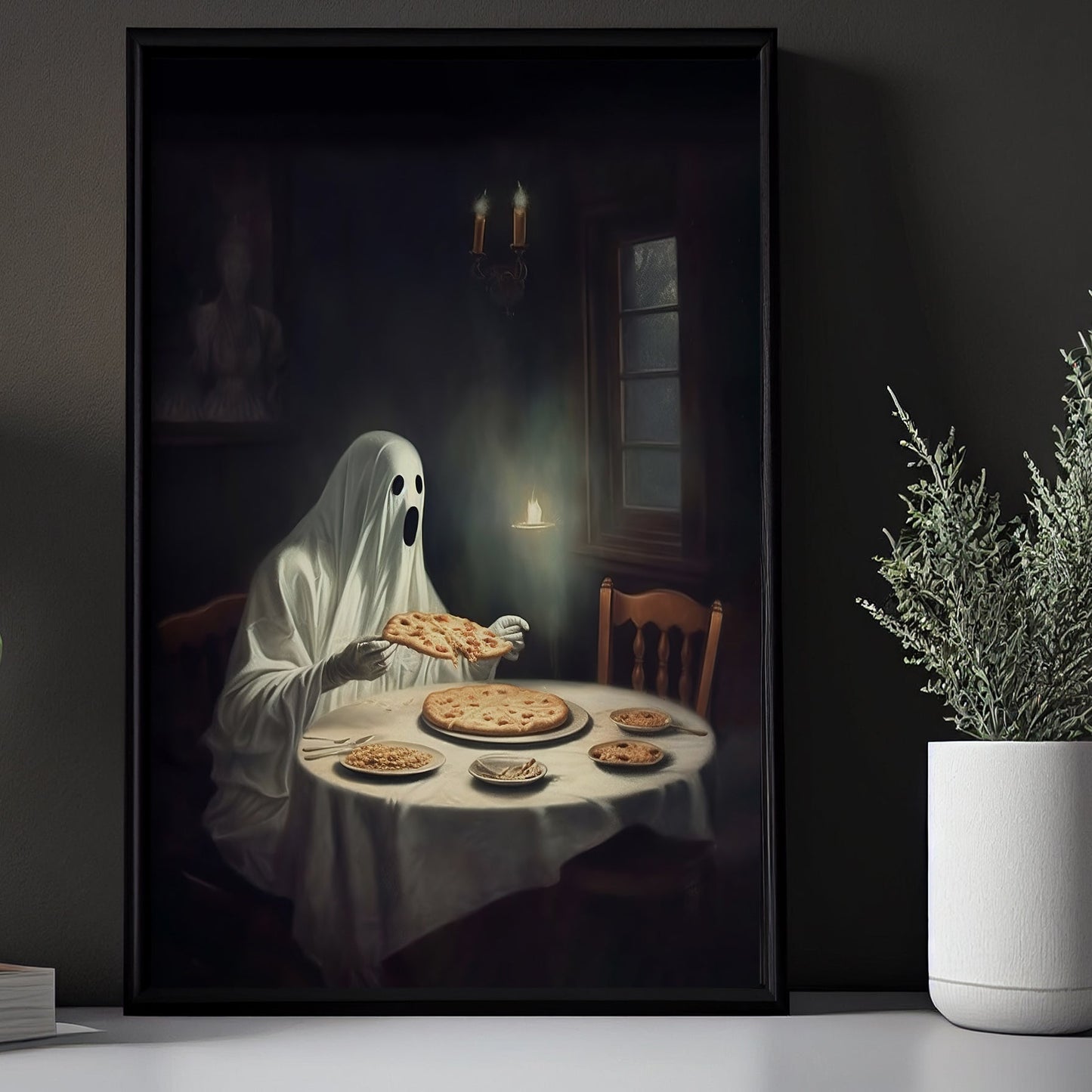 The Ghost Has Dinner Gothic Canvas Wall Art - Vintage Ghost Poster Halloween Gift Artwork Decoration For Living Room Bed Room