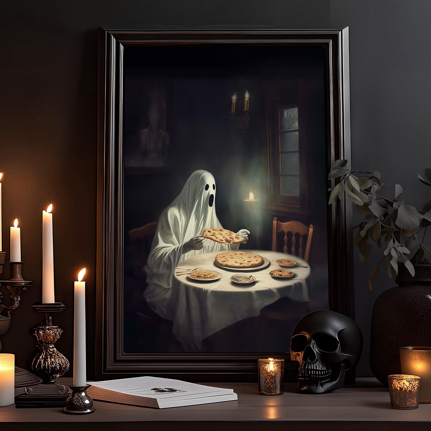 The Ghost Has Dinner Gothic Canvas Wall Art - Vintage Ghost Poster Halloween Gift Artwork Decoration For Living Room Bed Room