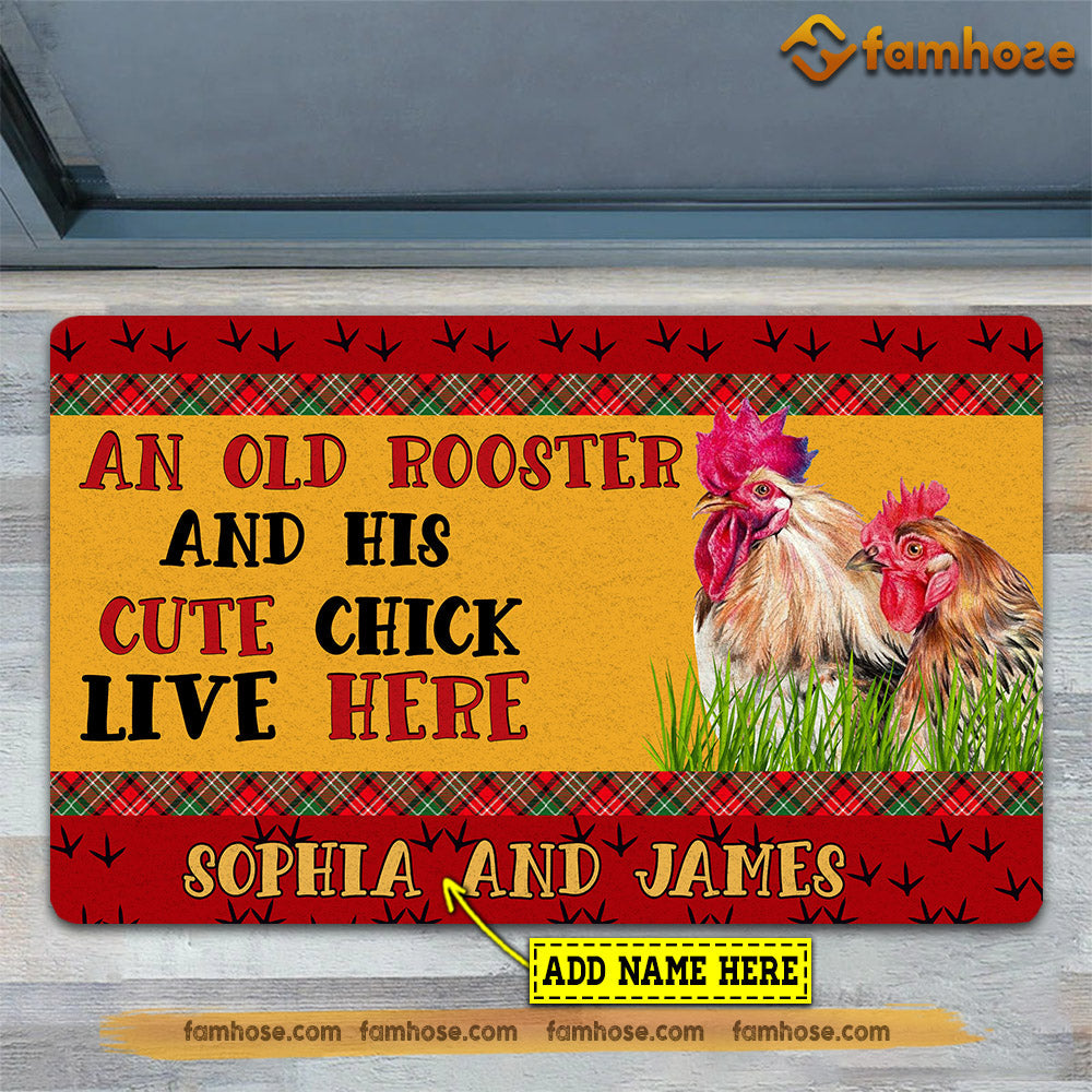 Personalized Chicken Doormat, An Old Rooster Cute Chick Live Here Gift For Chicken Lovers, New Home Gift, Housewarming Gift, Chicken Decor