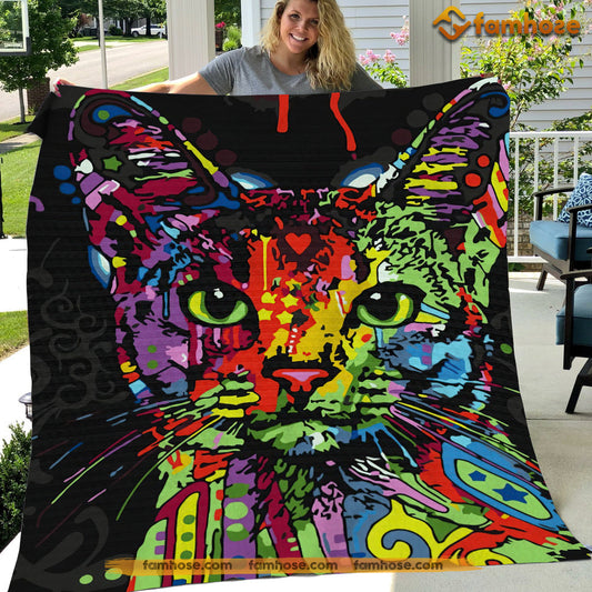 Cat Blanket, Mix Color Pattern Cat Fleece Blanket - Sherpa Blanket Gift For Cat Lover, Cat Owners