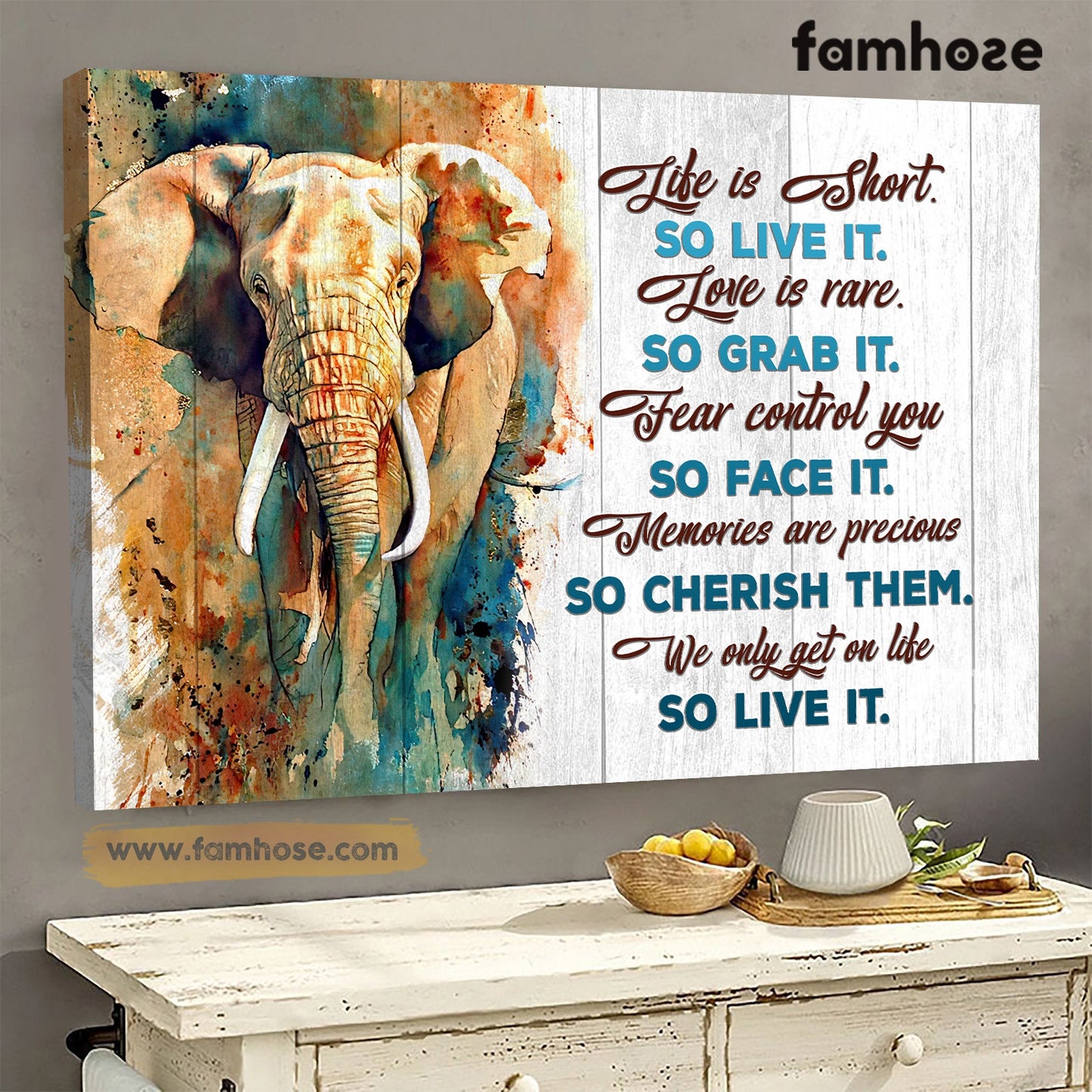 Elephant Poster/Canvas, Life Is Short So Live It Live Is Rare So Grab It, Elephant Canvas Wall Art, Poster Gift For Elephant Lovers