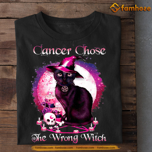 Cat T-shirt, Cancer Chose The Wrong Witch, Gift For Cat Lovers Who Supports Breast Cancer Awareness