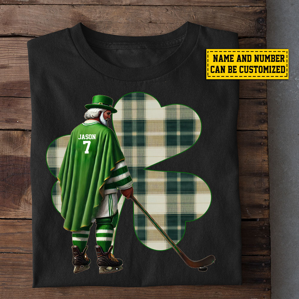 Personalized St. Patrick’s Day Hockey T-Shirt, Lucky Hockey Player, Patricks Day Gift For Hockey Lovers