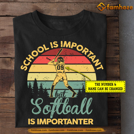 Personalized Softball T-shirt, School Is Important But Softball Is Importanter Number Name Can Be Changed, Back To School Gift For Softball Lovers, Softball Tees