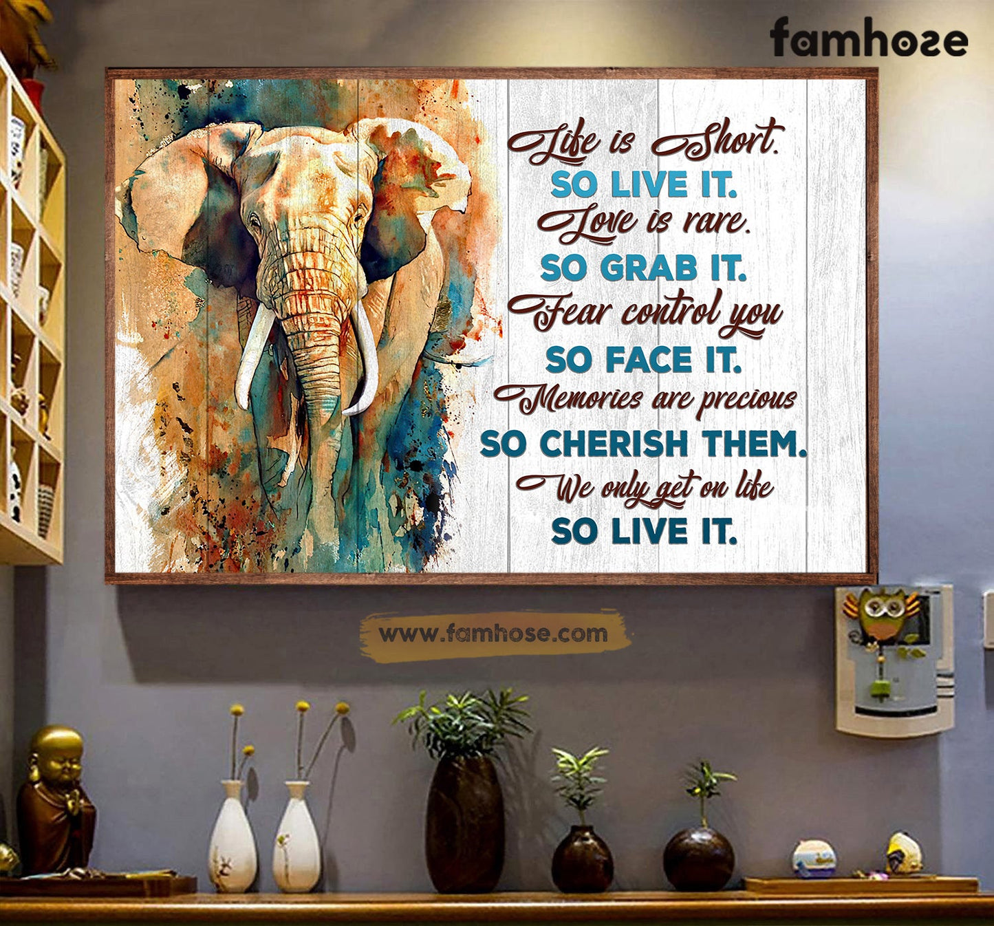 Elephant Poster/Canvas, Life Is Short So Live It Live Is Rare So Grab It, Elephant Canvas Wall Art, Poster Gift For Elephant Lovers