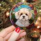 Stained Glass Puppy, Cute Bichon Frise Dog Circle Ceramic Ornament Christmas Gift For Bichon FriseLovers