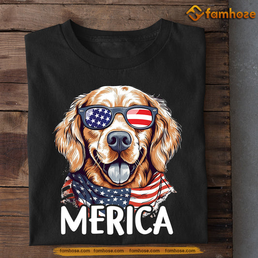 July 4th Dog T-shirt, Merica Golden Retriever, Independence Day Gift For Dog Lovers, Dog Owners, Dog Tees