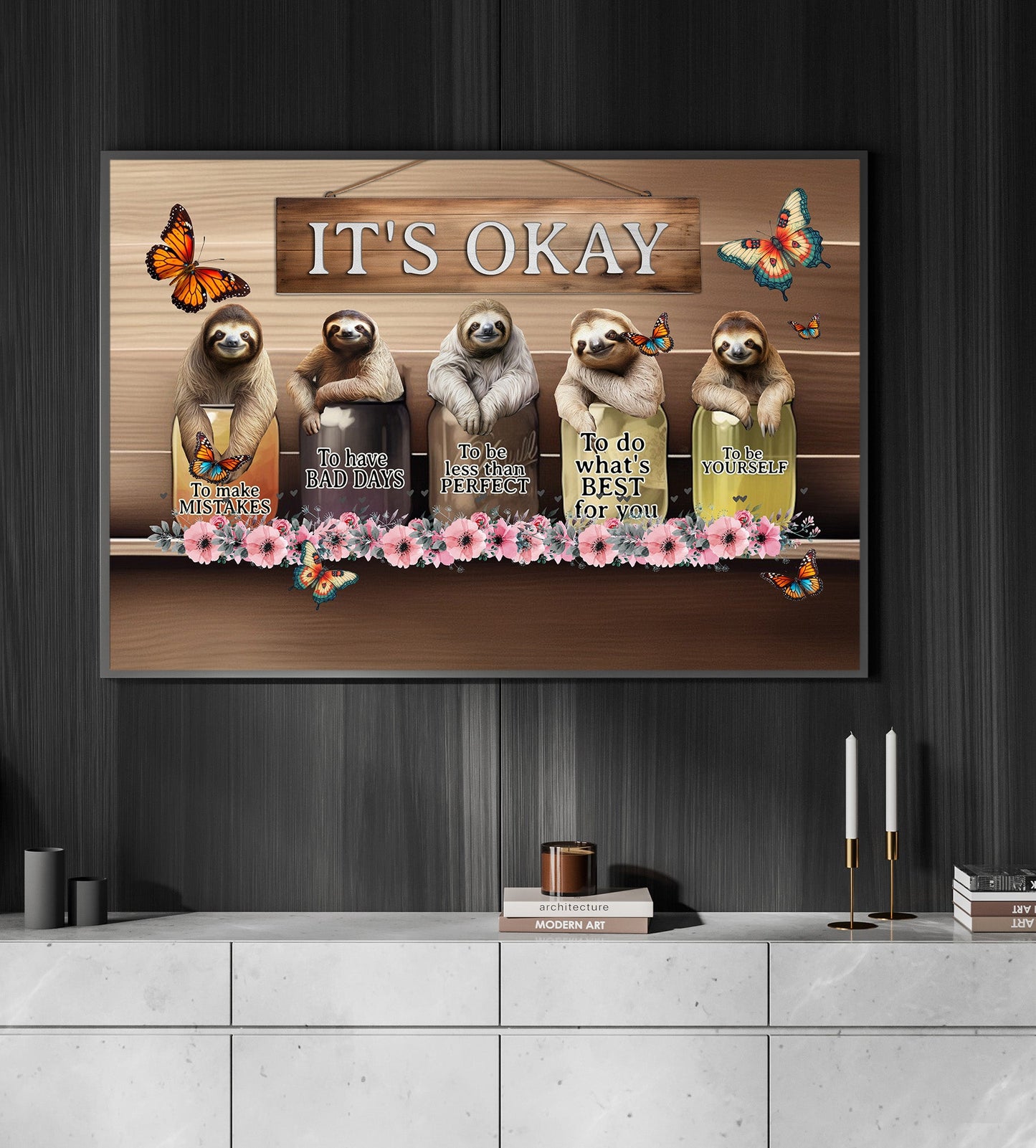 It's Okay To Make Mistakes To Have Bad Days, Motivational Canvas Painting, Inspirational Quotes Wall Art Decor, Poster Gift For Sloth Lovers