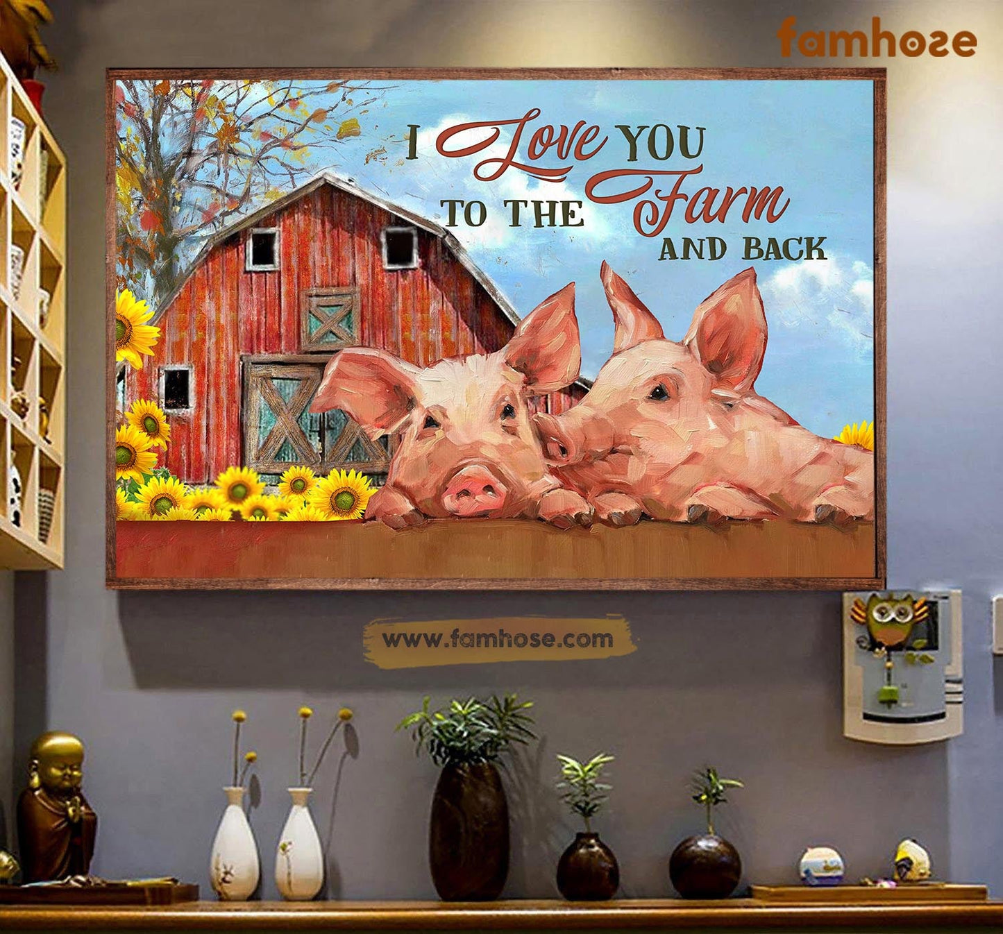 Pig Poster & Canvas, I Love You To The Farm And Back, Pig Canvas Wall Art, Poster Gift For Pig Lovers