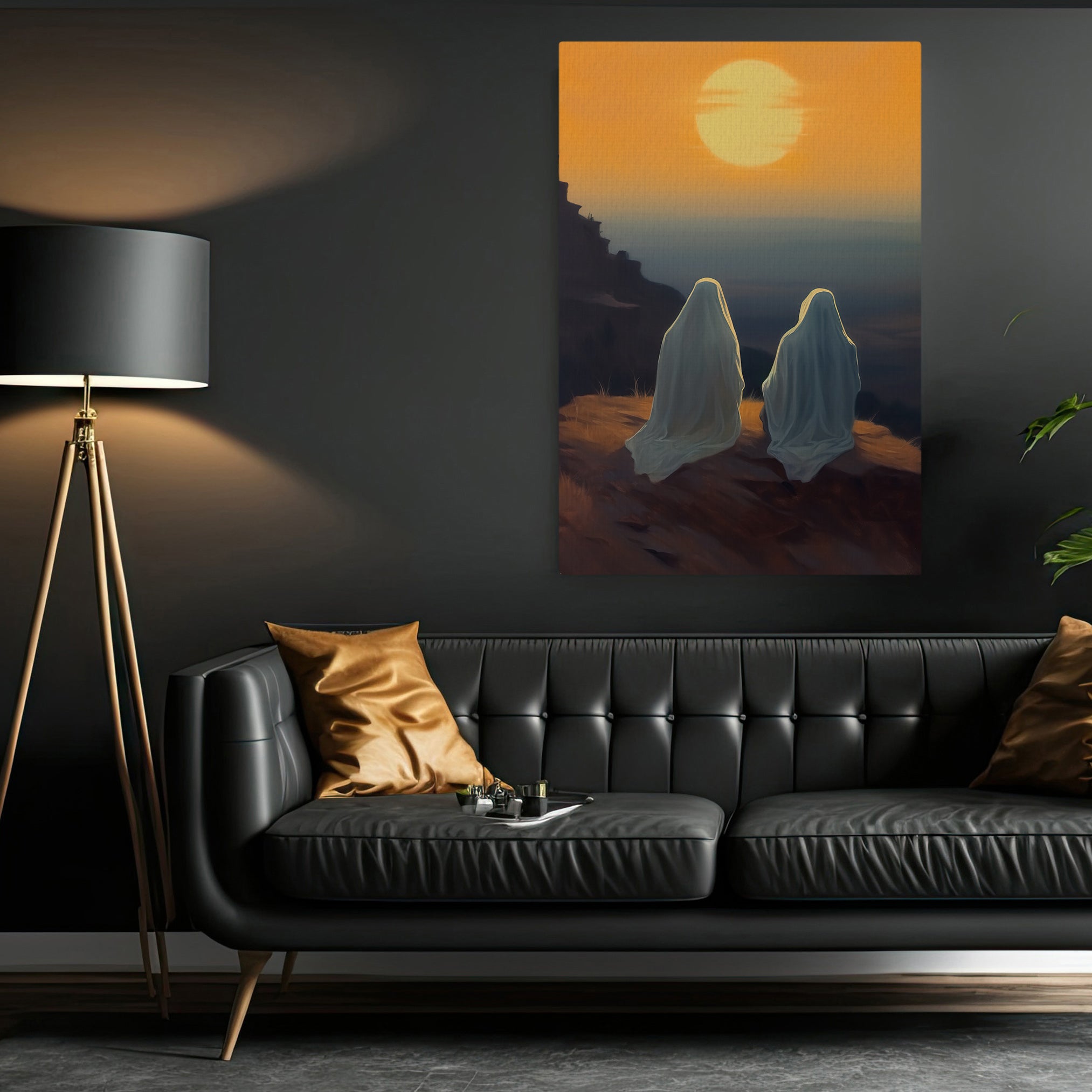 Two Ghost Enjoy The Sunset Vintage Halloween Canvas Painting, Wall