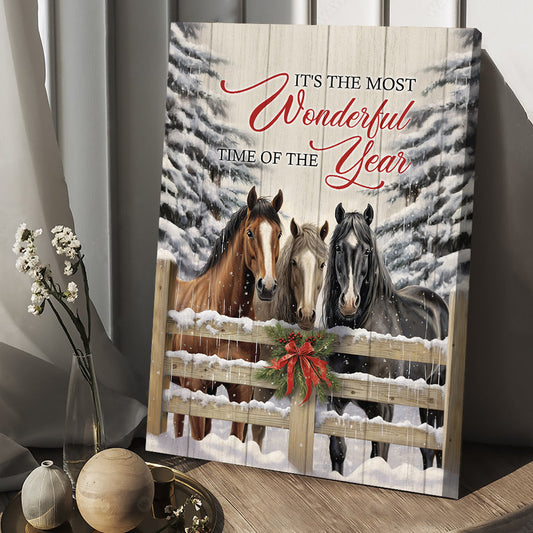 Horse Christmas Canvas Painting, Xmas Wall Art Decor, It's The Most Wonderful Time - Christmas Poster Gift For Horse Lovers