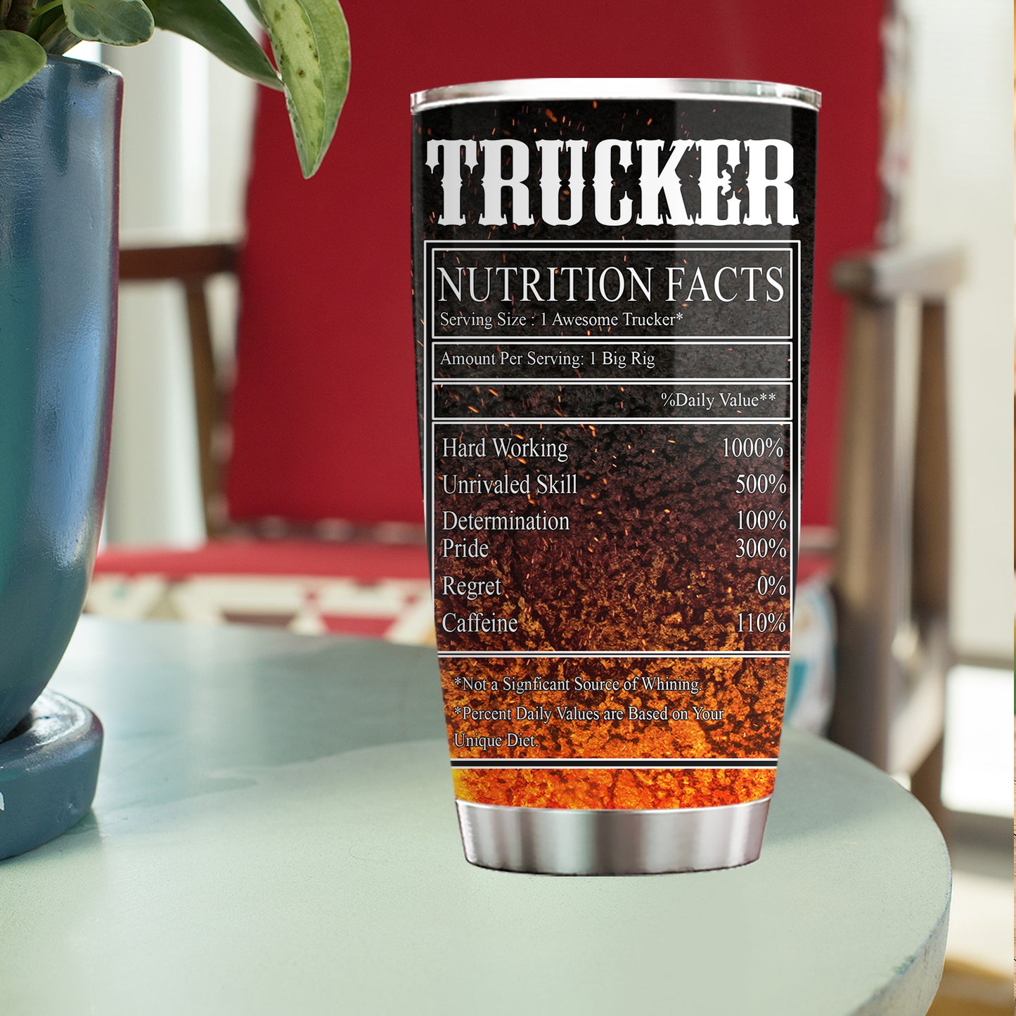 Personalized Trucker Stainless Steel Tumbler, Trucker Nutrition Facts Tumbler Gifts For Truck Drivers