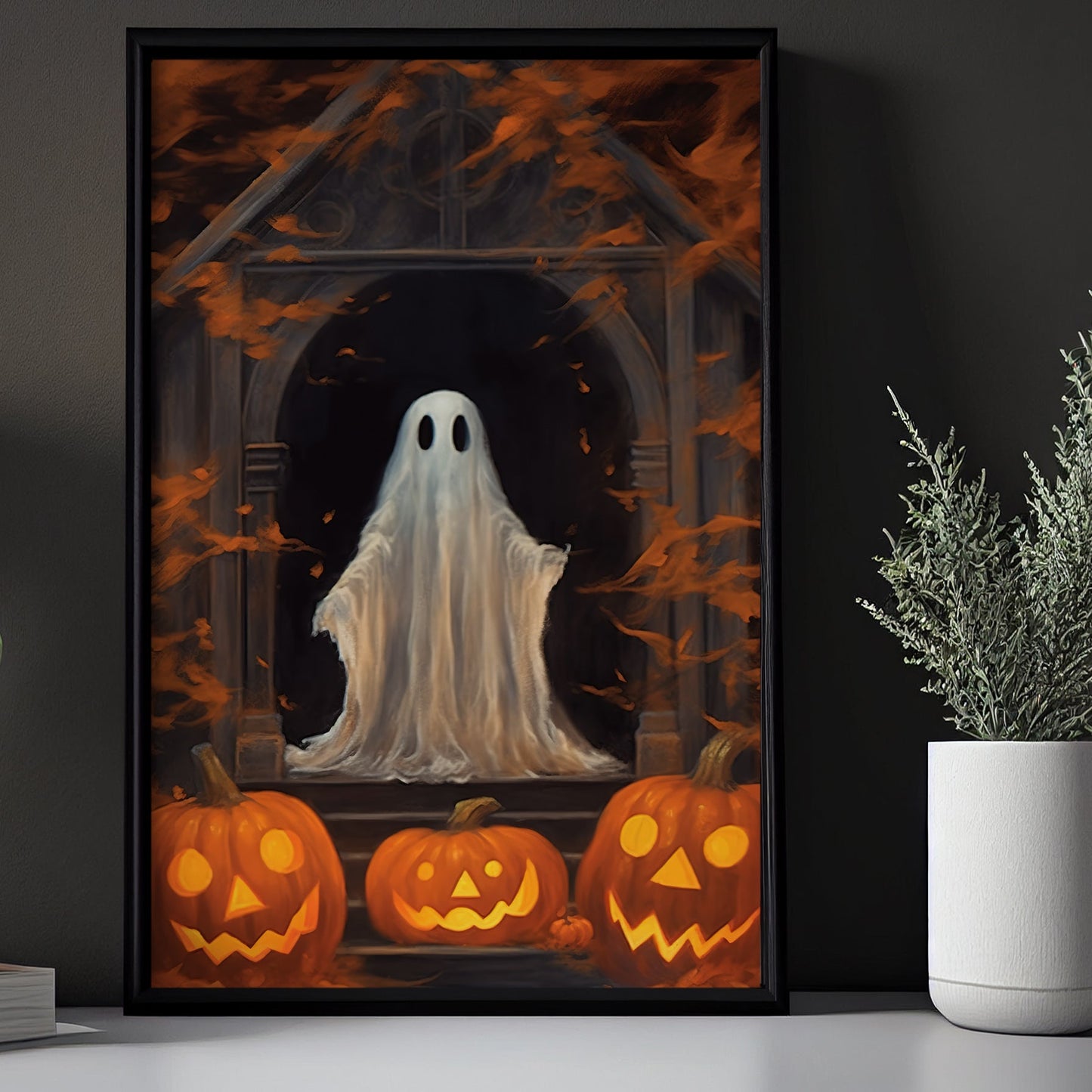 Baby Ghost In Haunting House Dark Halloween Canvas Painting, Wall Art Decor - Vintage Ghost Halloween Poster Gift