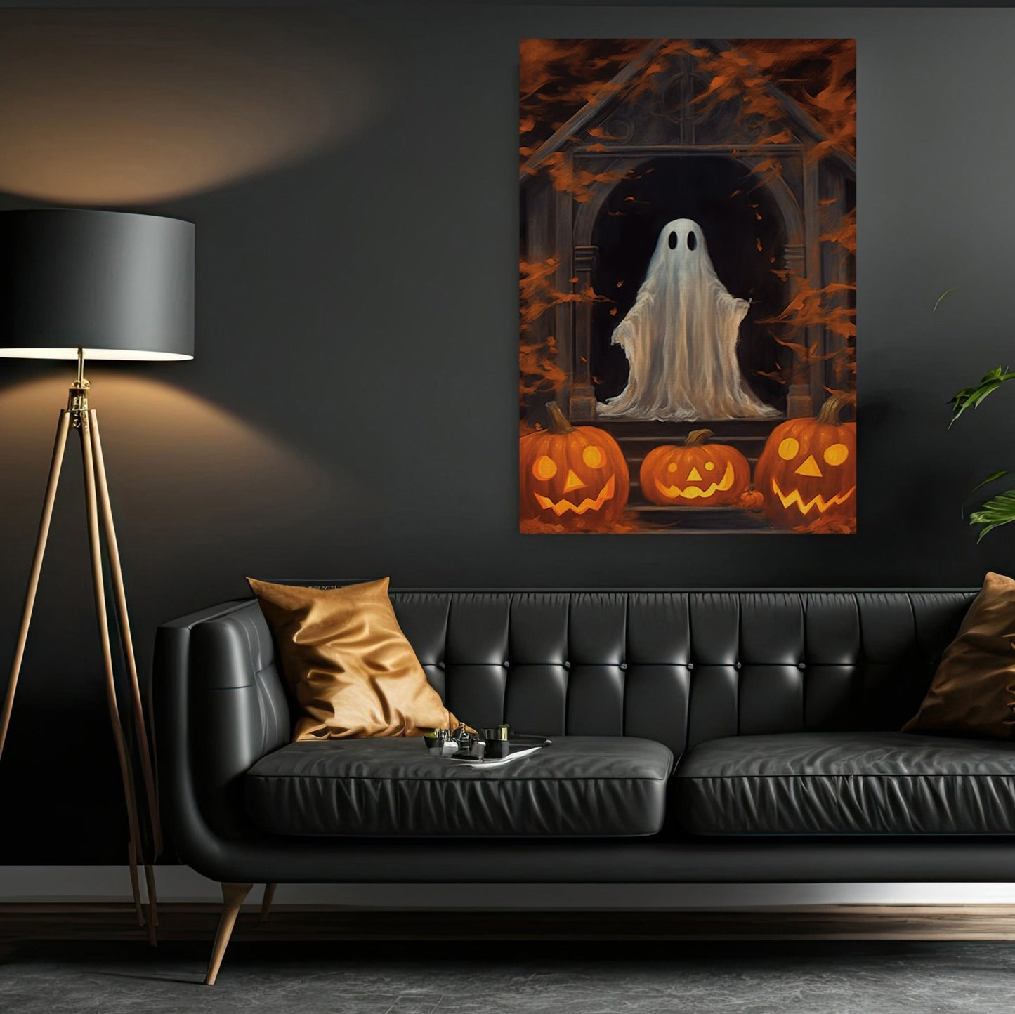 Baby Ghost In Haunting House Dark Halloween Canvas Painting, Wall Art Decor - Vintage Ghost Halloween Poster Gift