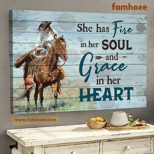 Horse Poster & Canvas, She Has Fire In Her Soul, Horse Canvas Wall Art, Poster Gift For Horse Lovers