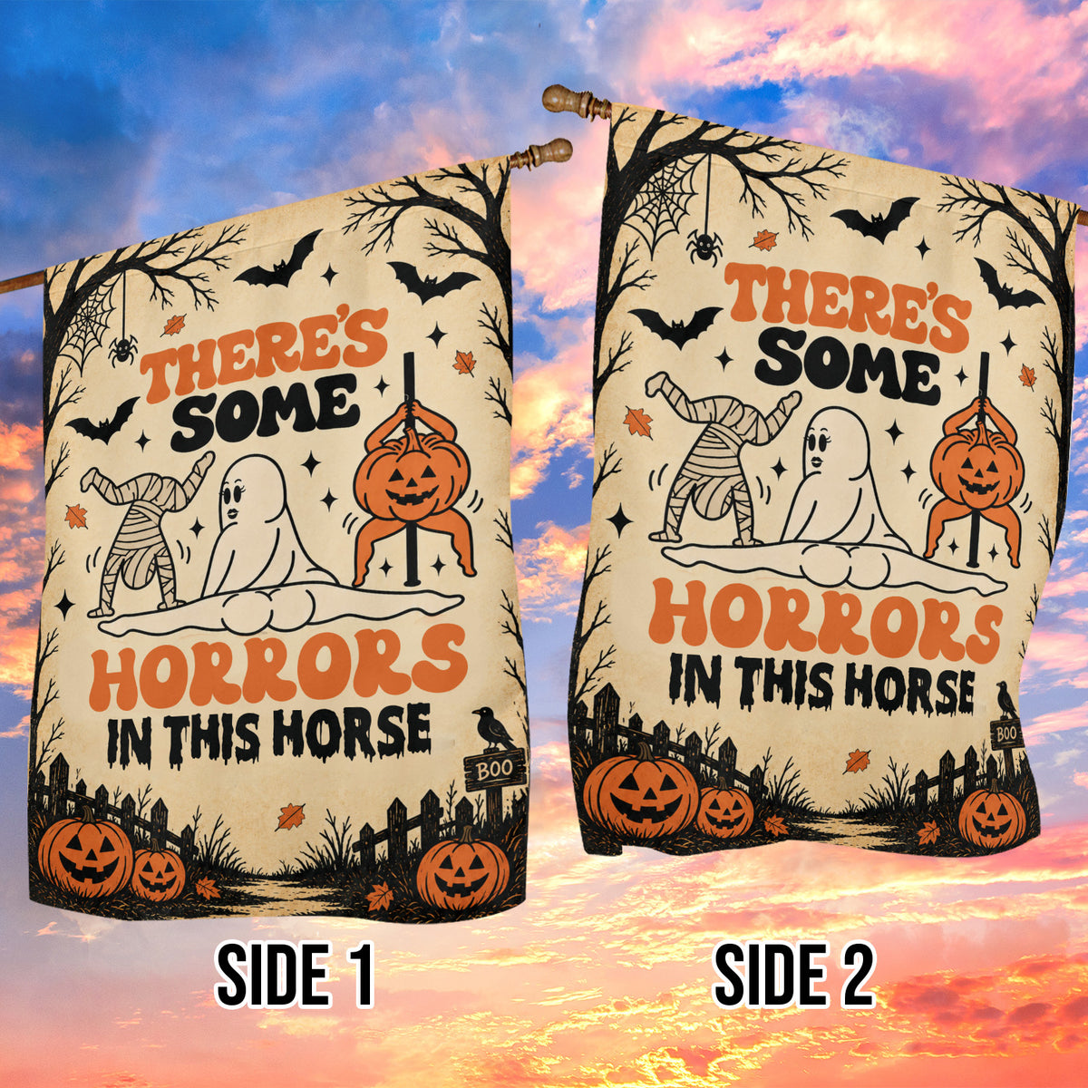 Funny Halloween Garden & House Flag, There's Some Horrors In This House Yard Flag Spooky Season Vintage Gift