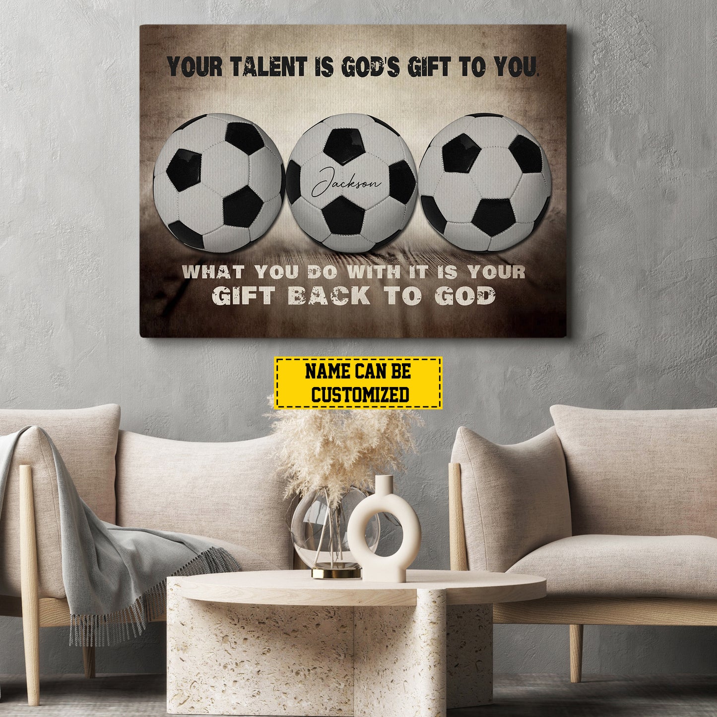 Personalized Soccer Canvas Painting, Your Talent Is God's Gift To You, Sports Quotes Wall Art Decor, Poster Gift For Soccer Lovers, Soccer Players