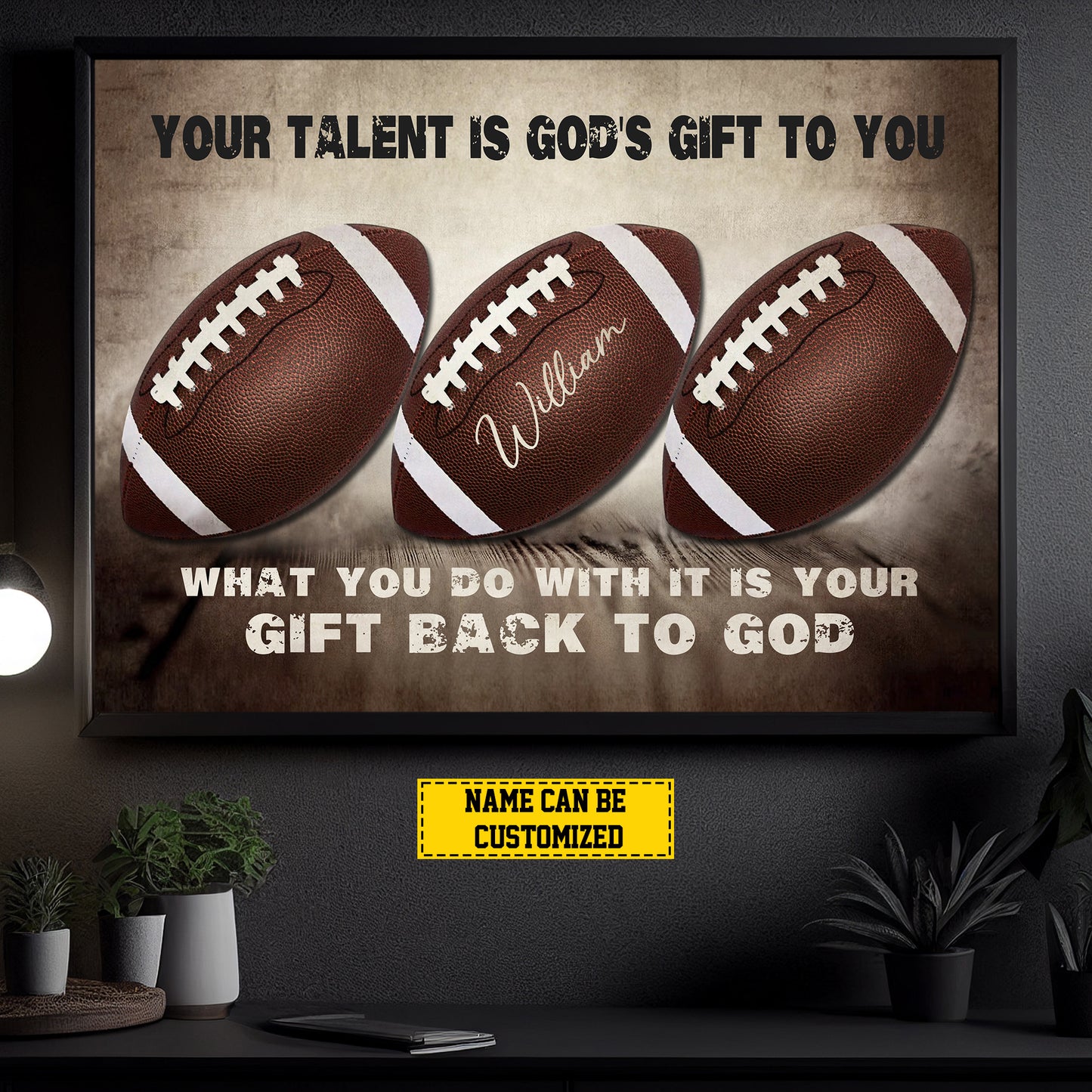 Personalized Football Canvas Painting, Your Talent Is God's Gift To You, Sports Quotes Wall Art Decor, Poster Gift For Football Lovers, Football Players