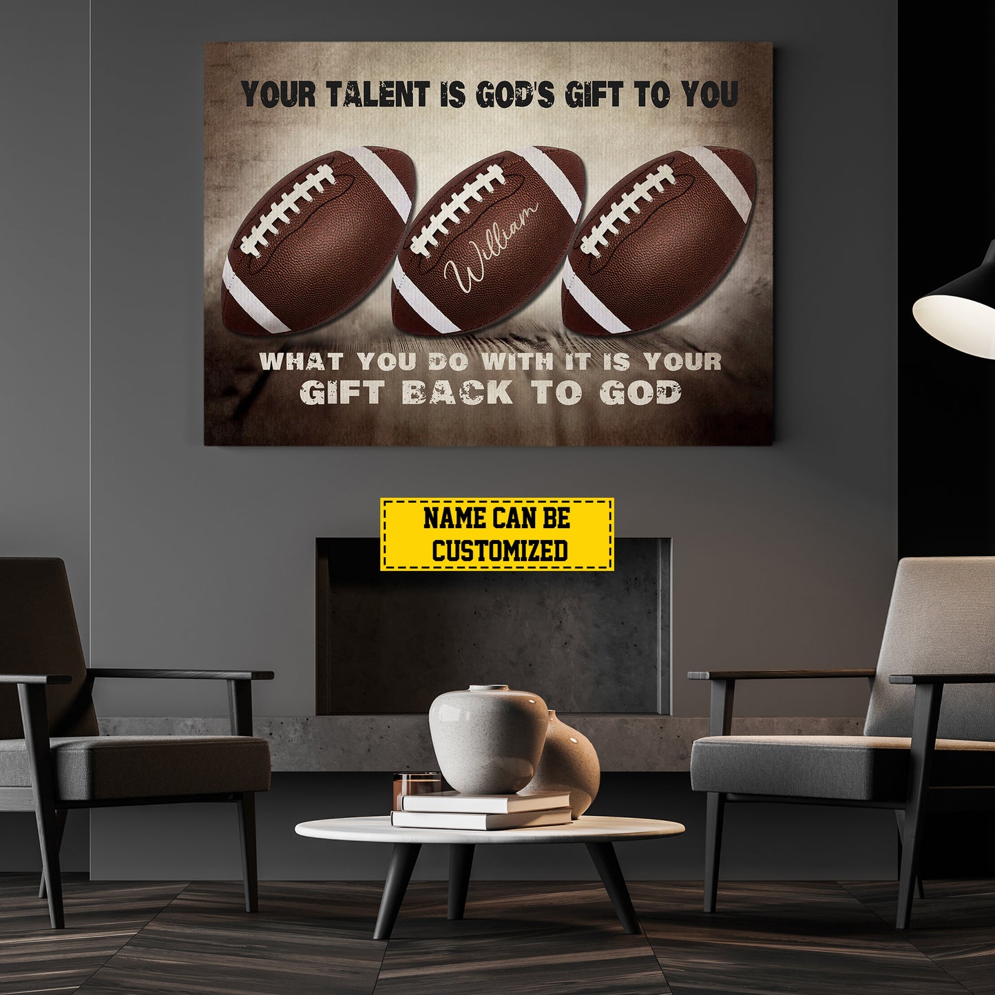 Personalized Football Canvas Painting, Your Talent Is God's Gift To You, Sports Quotes Wall Art Decor, Poster Gift For Football Lovers, Football Players