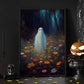 Alone Ghost In Flower Forest Halloween Canvas Painting, Wall Art Decor - Dark Ghost Halloween Poster Gift