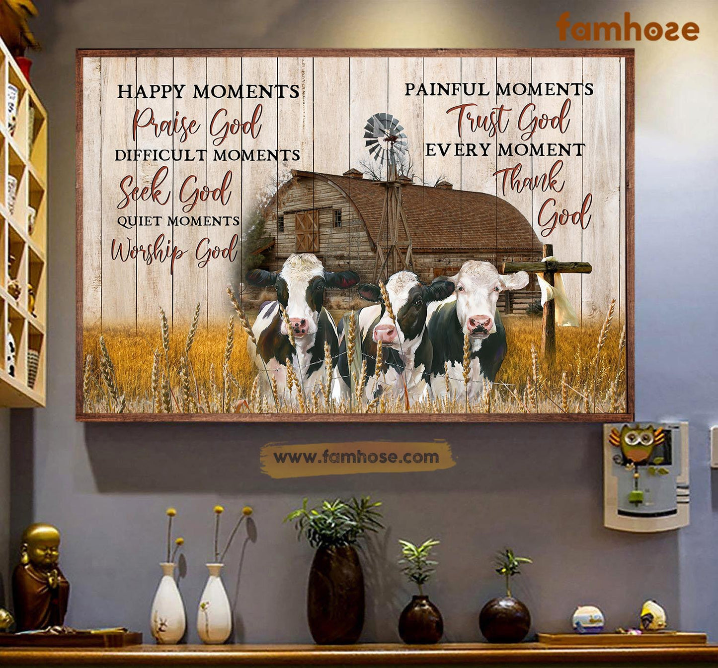 Cow Poster & Canvas, Happy Moments Praise God Difficult Moments, Cow Canvas Wall Art, Poster Gift For Cow Lovers