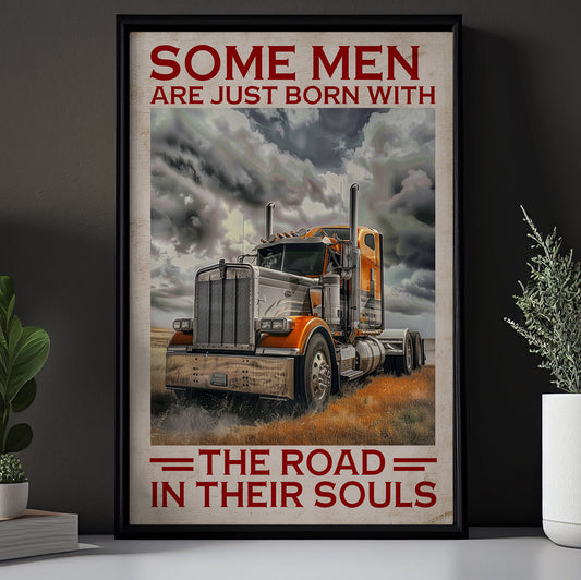 Some Men Are Just Born With, Funny Trucker Canvas Painting, 18 Wheeler Quotes Wall Art Decor, Poster Gift For Truck Drivers