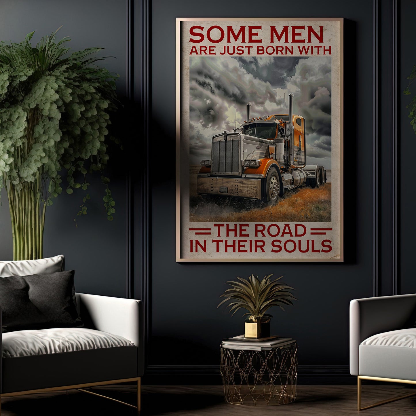 Some Men Are Just Born With, Funny Trucker Canvas Painting, 18 Wheeler Quotes Wall Art Decor, Poster Gift For Truck Drivers