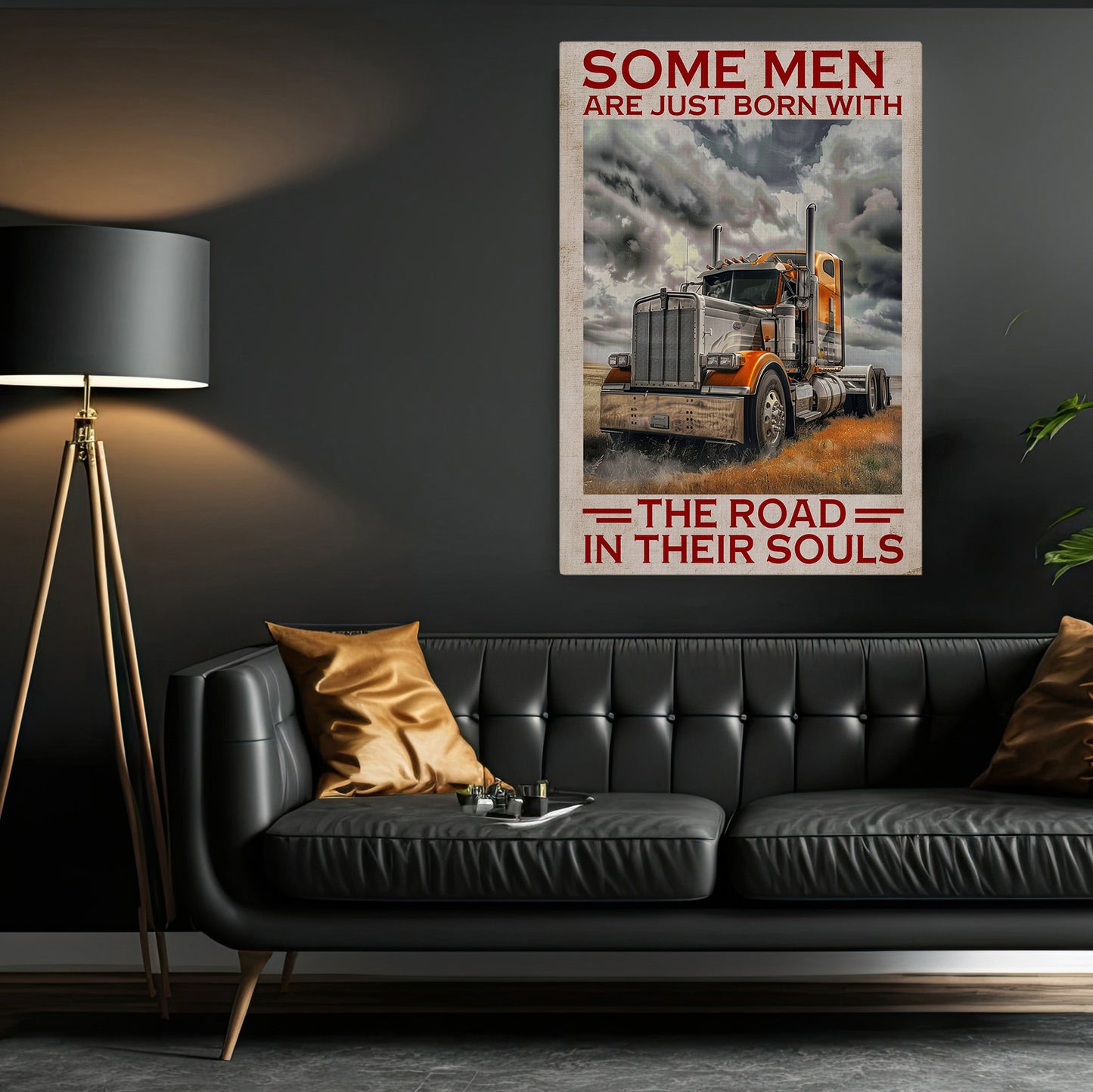 Some Men Are Just Born With, Funny Trucker Canvas Painting, 18 Wheeler Quotes Wall Art Decor, Poster Gift For Truck Drivers