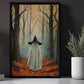 Vintage Ghost In Dark Forest Gothic Halloween Canvas Painting, Wall Art Decor - Dark Ghost Halloween Poster Gift