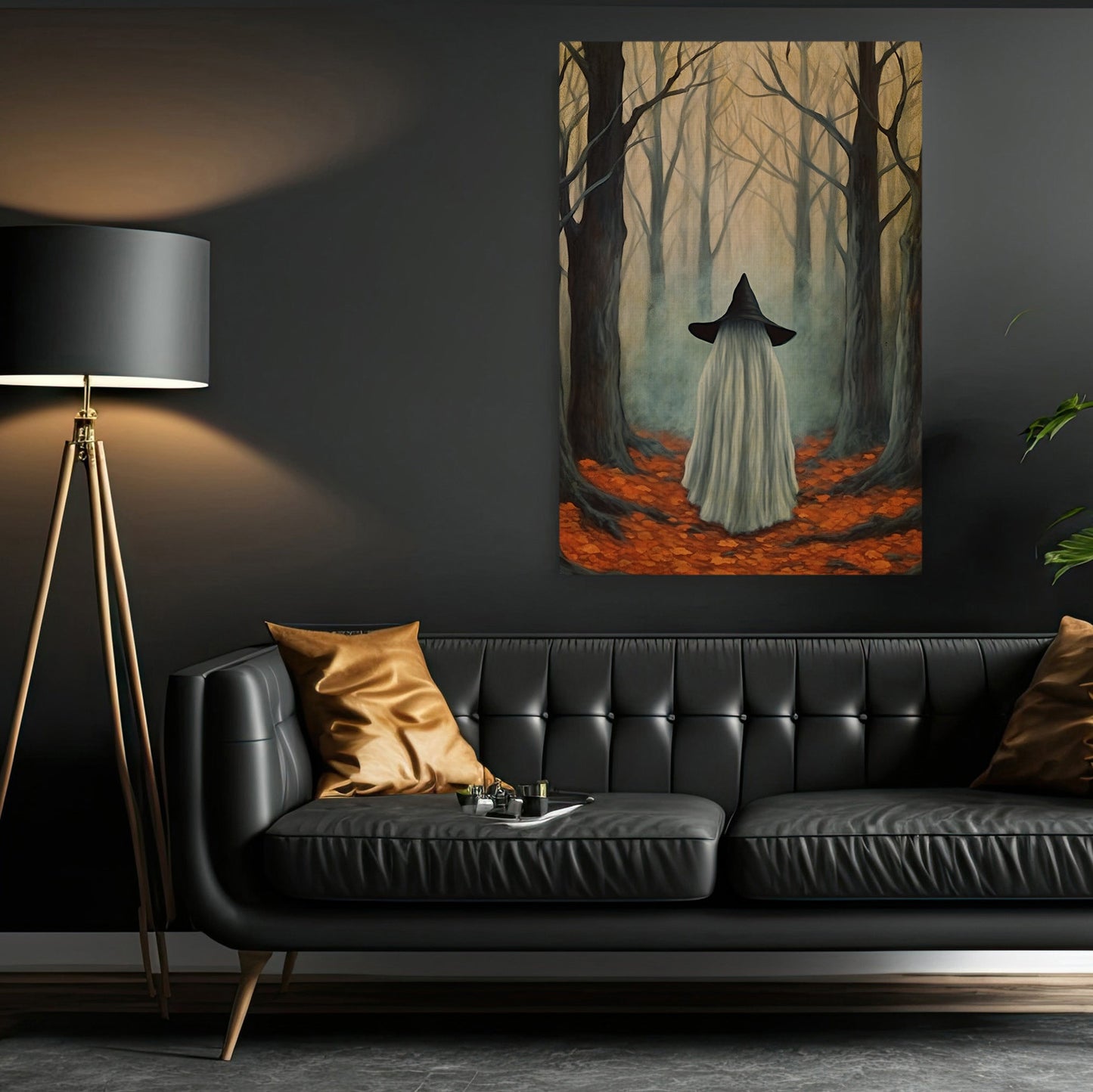 Vintage Ghost In Dark Forest Gothic Halloween Canvas Painting, Wall Art Decor - Dark Ghost Halloween Poster Gift