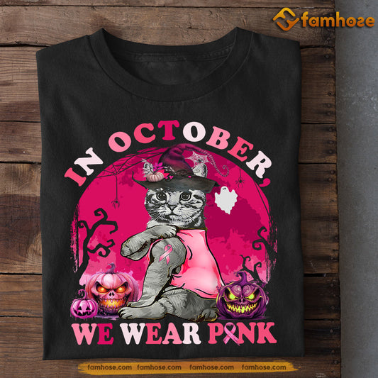 Halloween Cat T-shirt, In October We Wear Pink, Gift For Cat Lovers, Cat Tees, Cat Owners