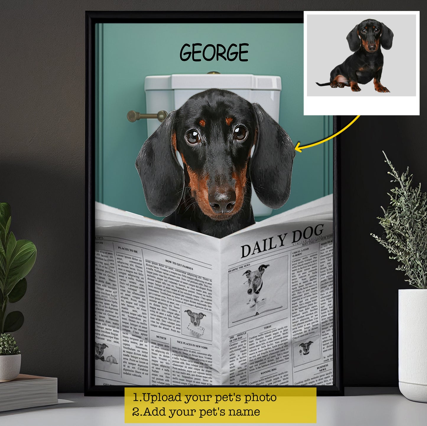 Funny Personalized Dog Bathroom Canvas Painting, Dog Read News Toilet Wall Art Decor, Restroom Poster Gift For Dog Lovers