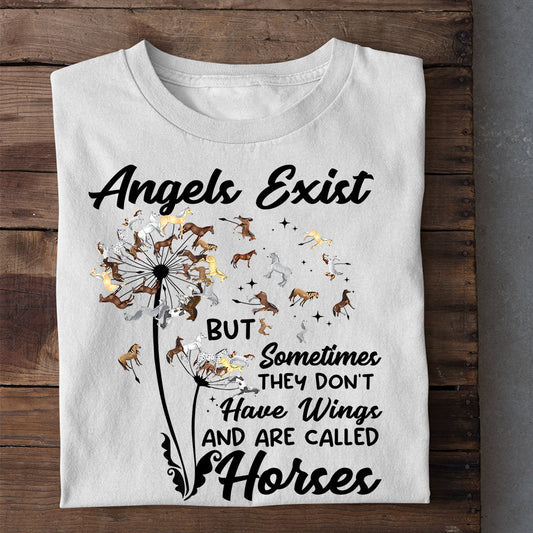 Horse T-shirt, Angel Exist But Sometimes They Don't Have Wings, Gift For Horse Lovers, Horse Tees, Equestrians