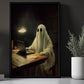 Vintage Ghost Working On Laptop Gothic Halloween Canvas Painting, Wall Art Decor - Dark Ghost Halloween Poster Gift