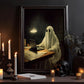 Vintage Ghost Working On Laptop Gothic Halloween Canvas Painting, Wall Art Decor - Dark Ghost Halloween Poster Gift