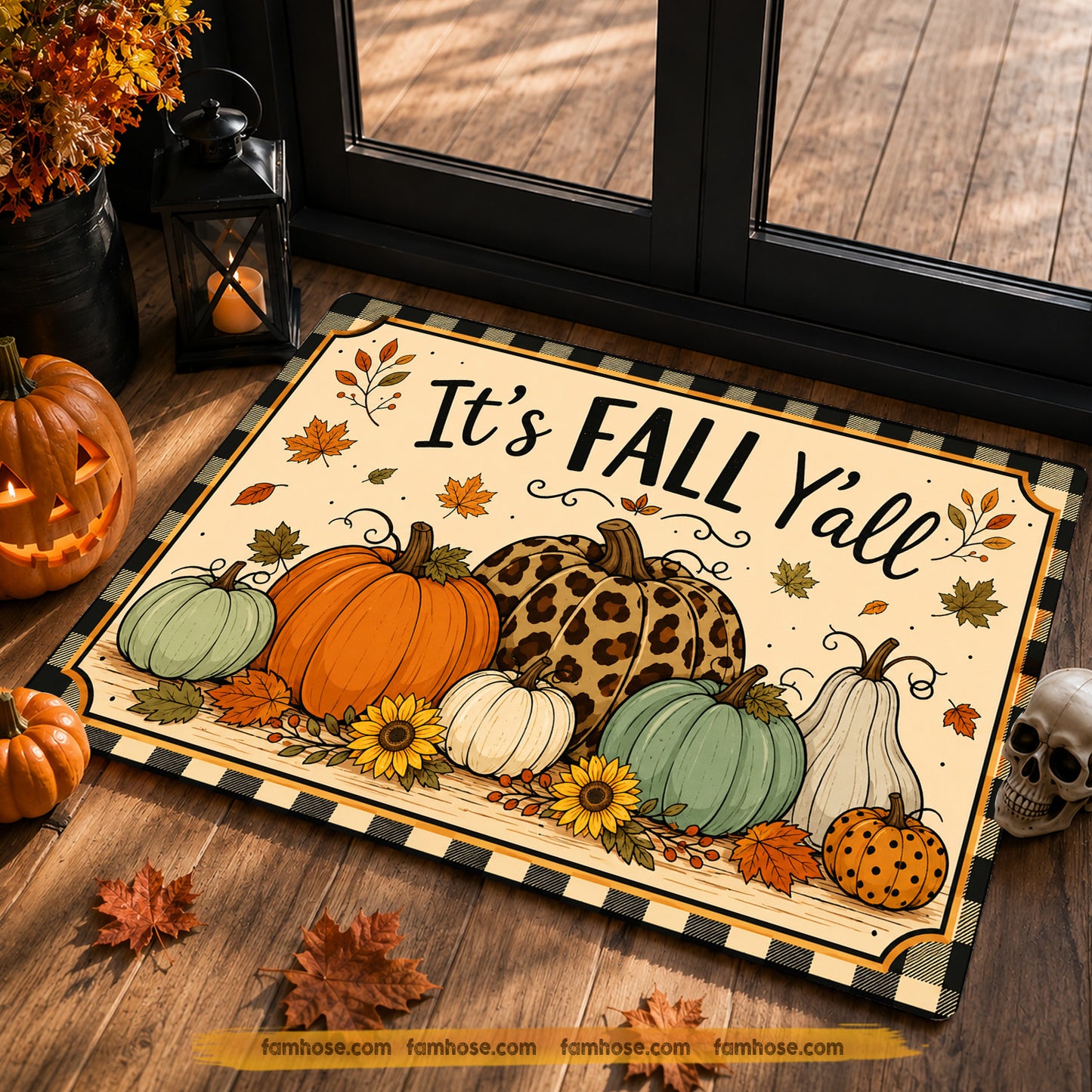 Autumn Doormat, It’s Fall Y’all Pumpkin Welcome Doormat For Home Decor Housewarming Gift For Pumpkins Lover