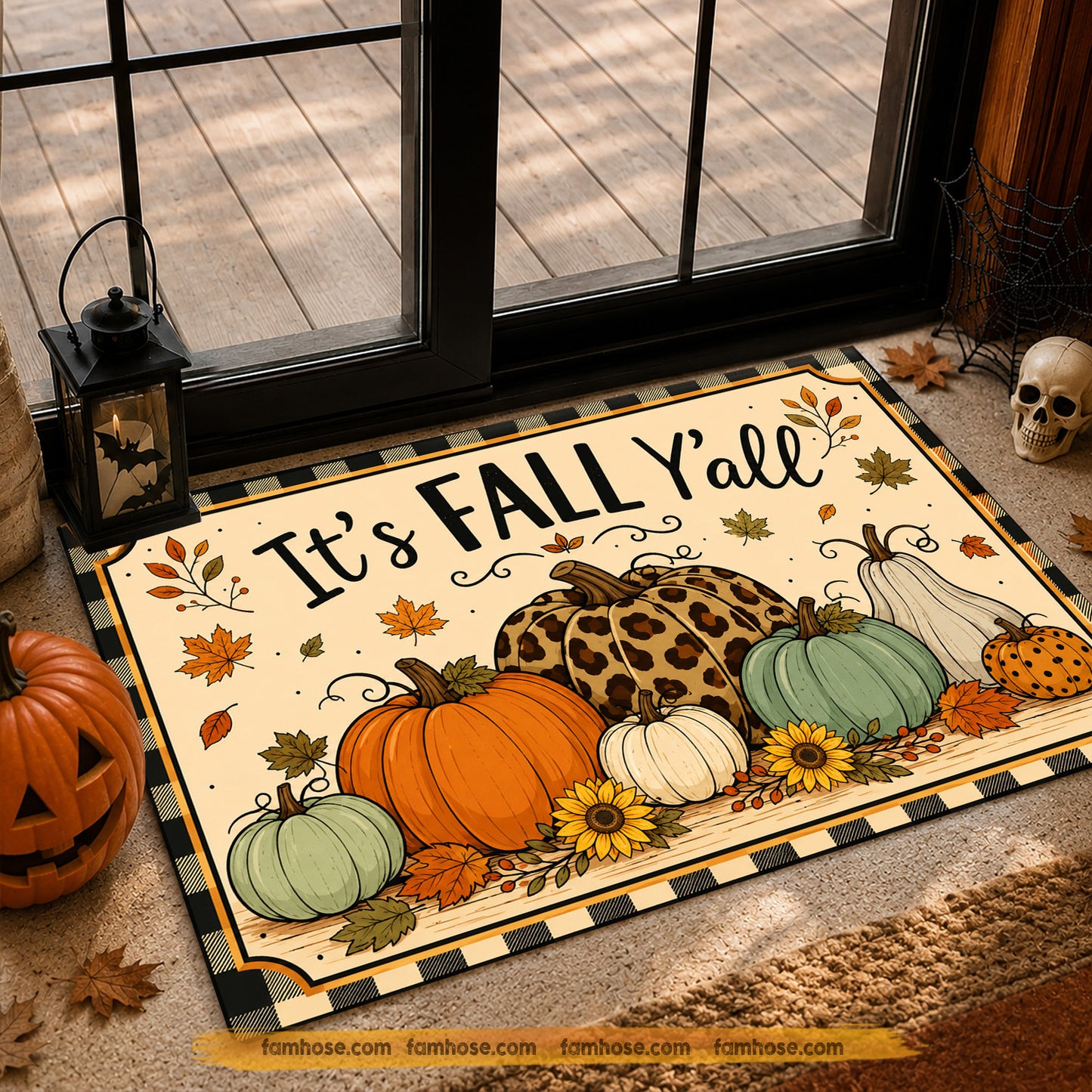 Autumn Doormat, It’s Fall Y’all Pumpkin Welcome Doormat For Home Decor Housewarming Gift For Pumpkins Lover