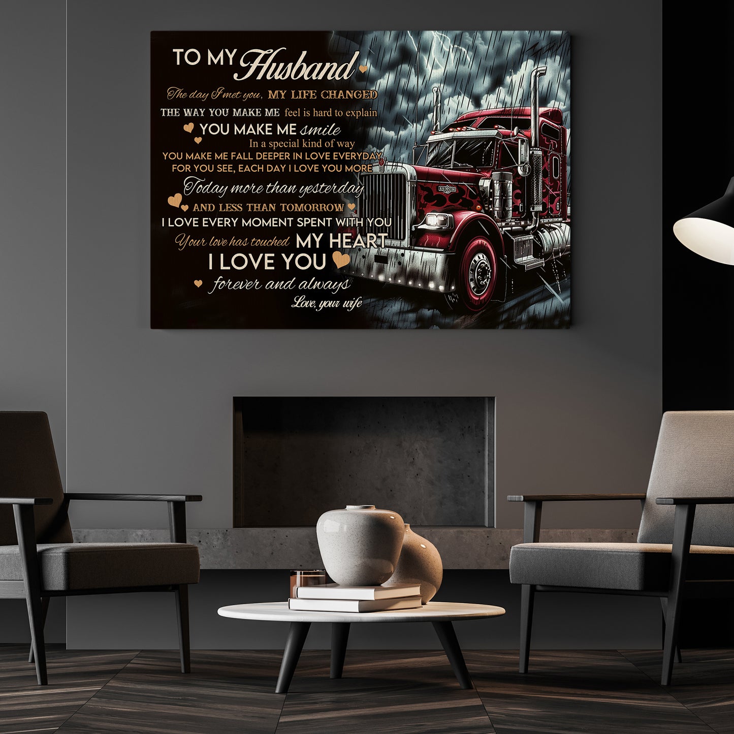 Trucker Canvas Painting, To My Husband I Love You, 18 Wheeler Quotes Wall Art Decor, Poster Gift For Truck Drivers, Gift For Husband From Wife