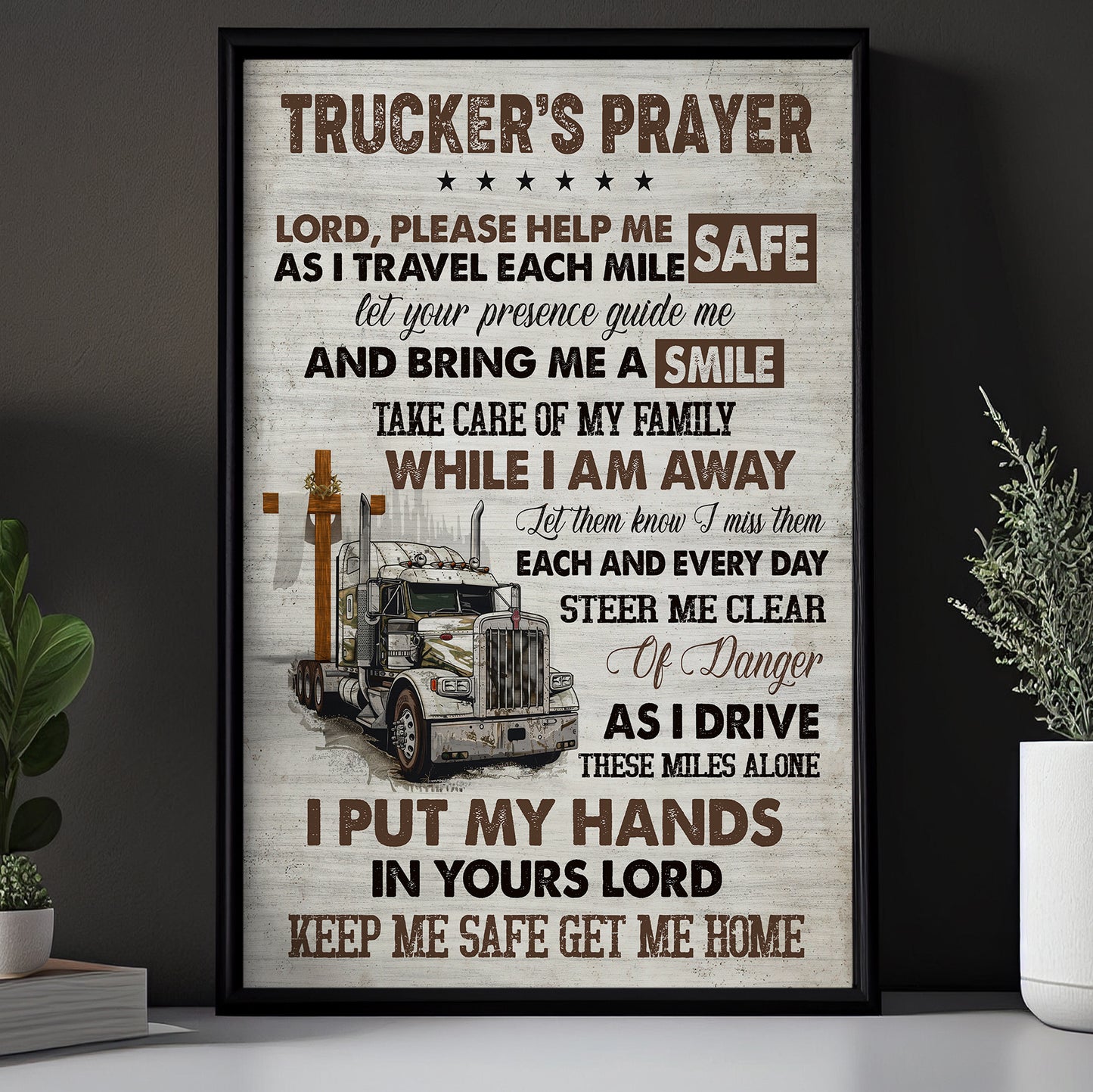 Trucker's Prayer, Motivational Trucker Canvas Painting, 18 Wheeler Quotes Wall Art Decor, Poster Gift For Truck Drivers