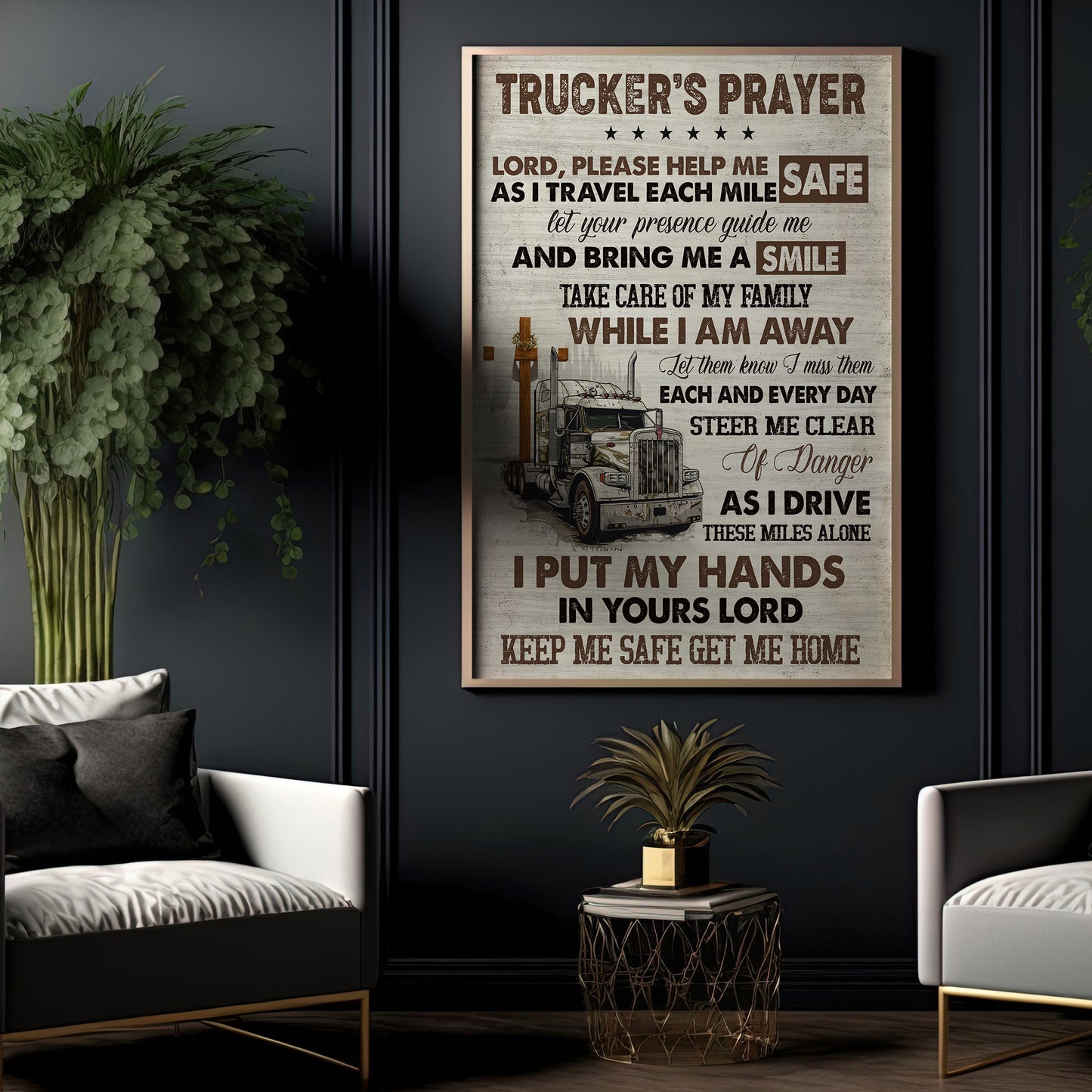 Trucker's Prayer, Motivational Trucker Canvas Painting, 18 Wheeler Quotes Wall Art Decor, Poster Gift For Truck Drivers