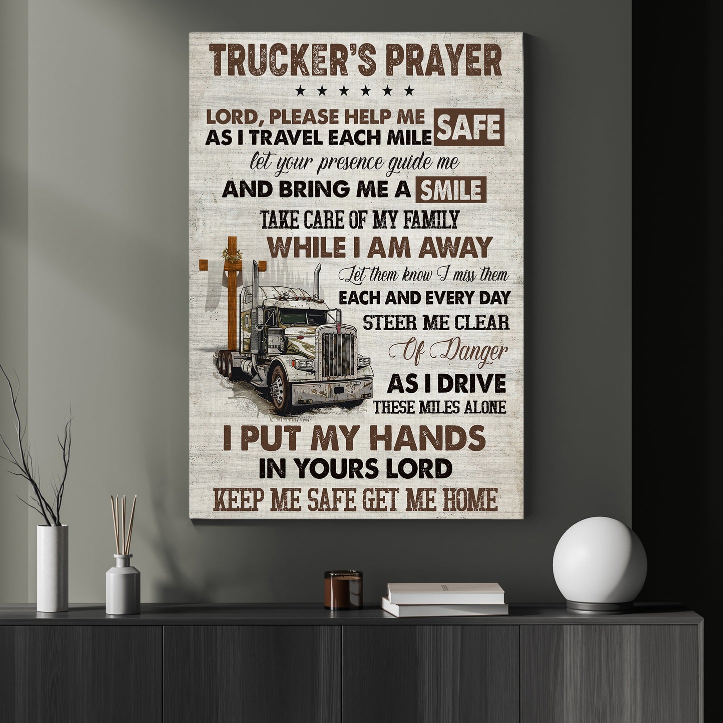 Trucker's Prayer, Motivational Trucker Canvas Painting, 18 Wheeler Quotes Wall Art Decor, Poster Gift For Truck Drivers