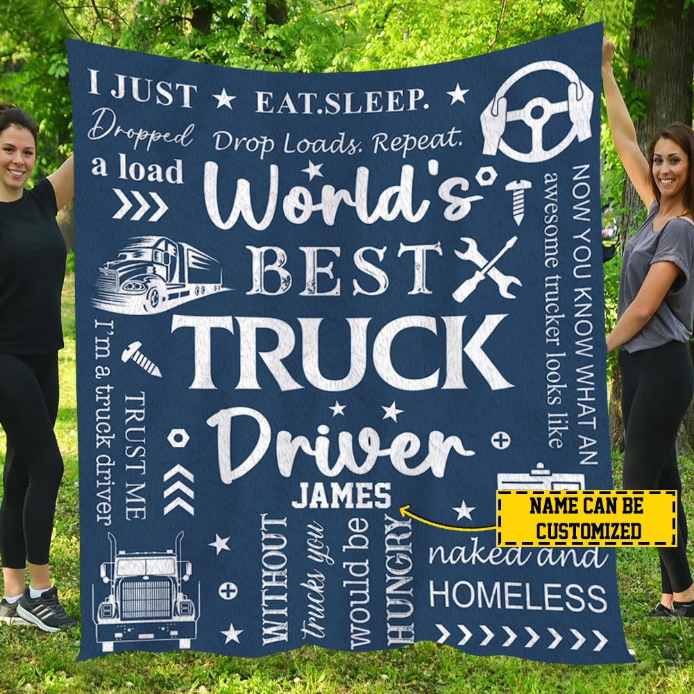 Personalized Trucker Blanket, World's Best Truck Driver, Trucker Fleece Blanket - Sherpa Blanket, Gift For Trucker Lovers